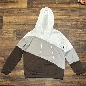 Colorblock Hoodie in White, Gray, and Brown